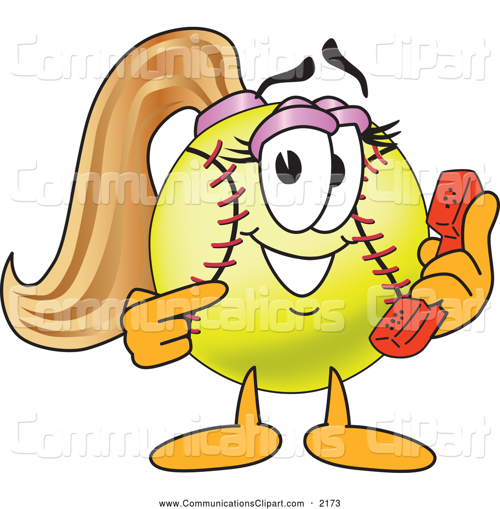 Communication Clipart Of A Girly Softball Mascot Holding A Phone By    