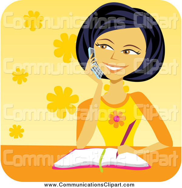 Communication Clipart Of A Happy Asian Girl Talking On A Cell Phone    