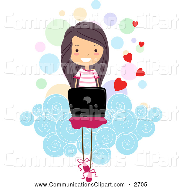 Communication Clipart Of A Stick Girl Using A Laptop On A Cloud By Bnp    