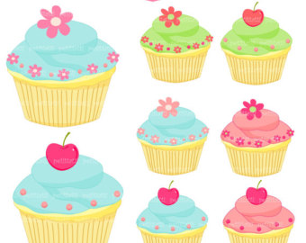 Cupcake Clip Art Cake Cupcakes Blue Pink Green Cupcake  Instant