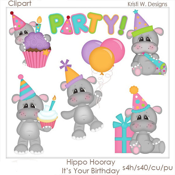 Digital Scrapbooking Clipart   Hippo Hooray It S Your Birthday