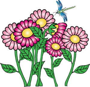 Flowers Clipart Image   Pretty Flowers With A Dragonfly