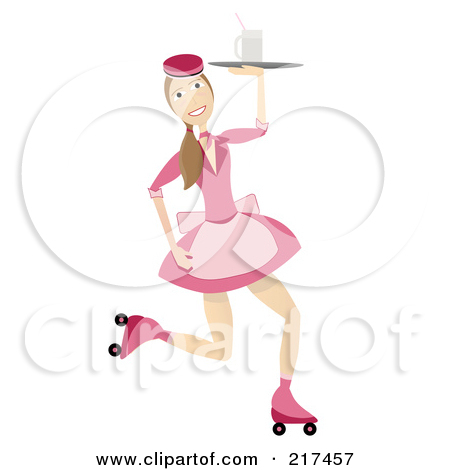 Free  Rf  Clipart Illustration Of A 50s Styled Waitress Roller Skating