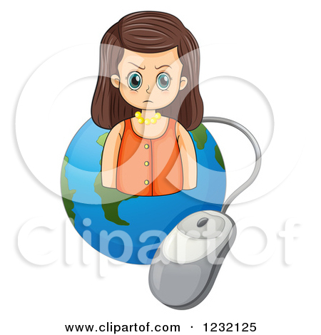 Girl With Glasses Over An Earth Globe With A Computer Mouse By
