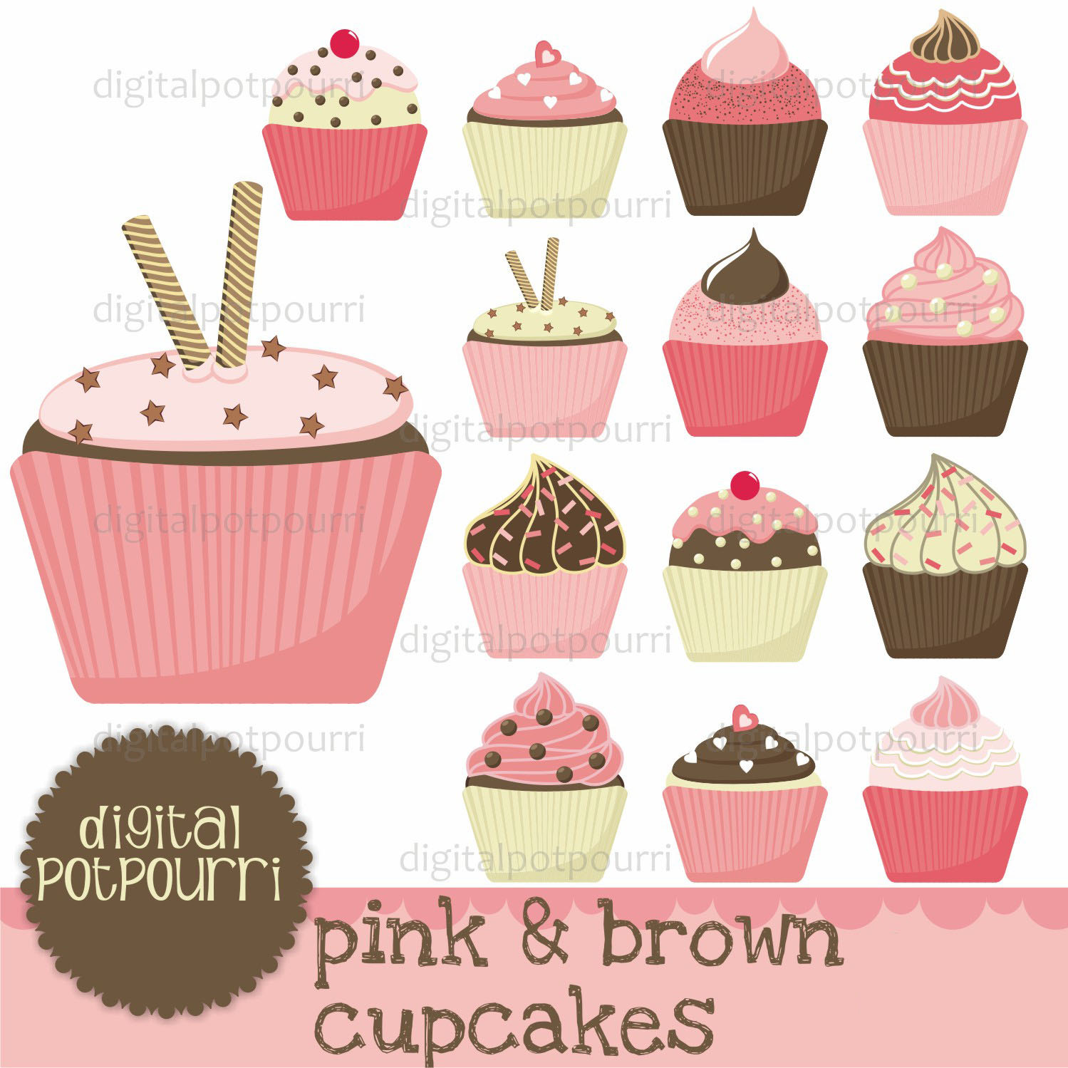 Pink Cupcake Clipart Buy2get1 Cupcakes Clipart Set
