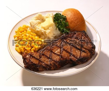 Stock Photography Of Rib Eye Steak With Mashed Potato And Corn 636221    