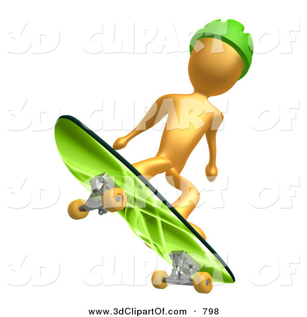 3d Clip Art Of A Gold Man In A Green Helmet Catching Air While    