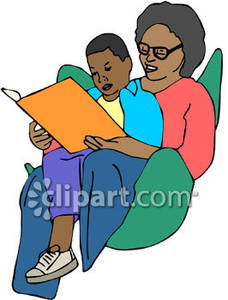 African Ameircan Mom Reading To Her Son   Royalty Free Clipart Picture