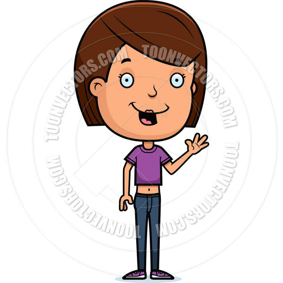 Cartoon Teen Girl Waving By Cory Thoman   Toon Vectors Eps  5512