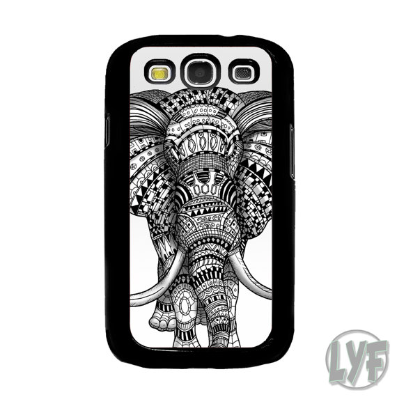 Case For Samsung Galaxy S3 Elephant Ornate Art Black   White Clip On
