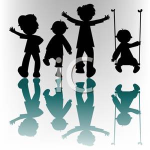 Children Playing With Their Shadows   Royalty Free Clipart Picture