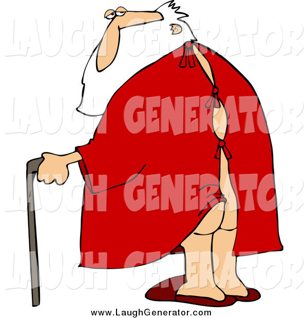 Clip Art Of A Santa With A Cane His Butt Showing Through A Hospital