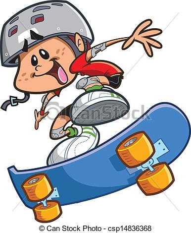 Clip Art Vector Of Skateboard Boy With Helmet   Happy Cartoon