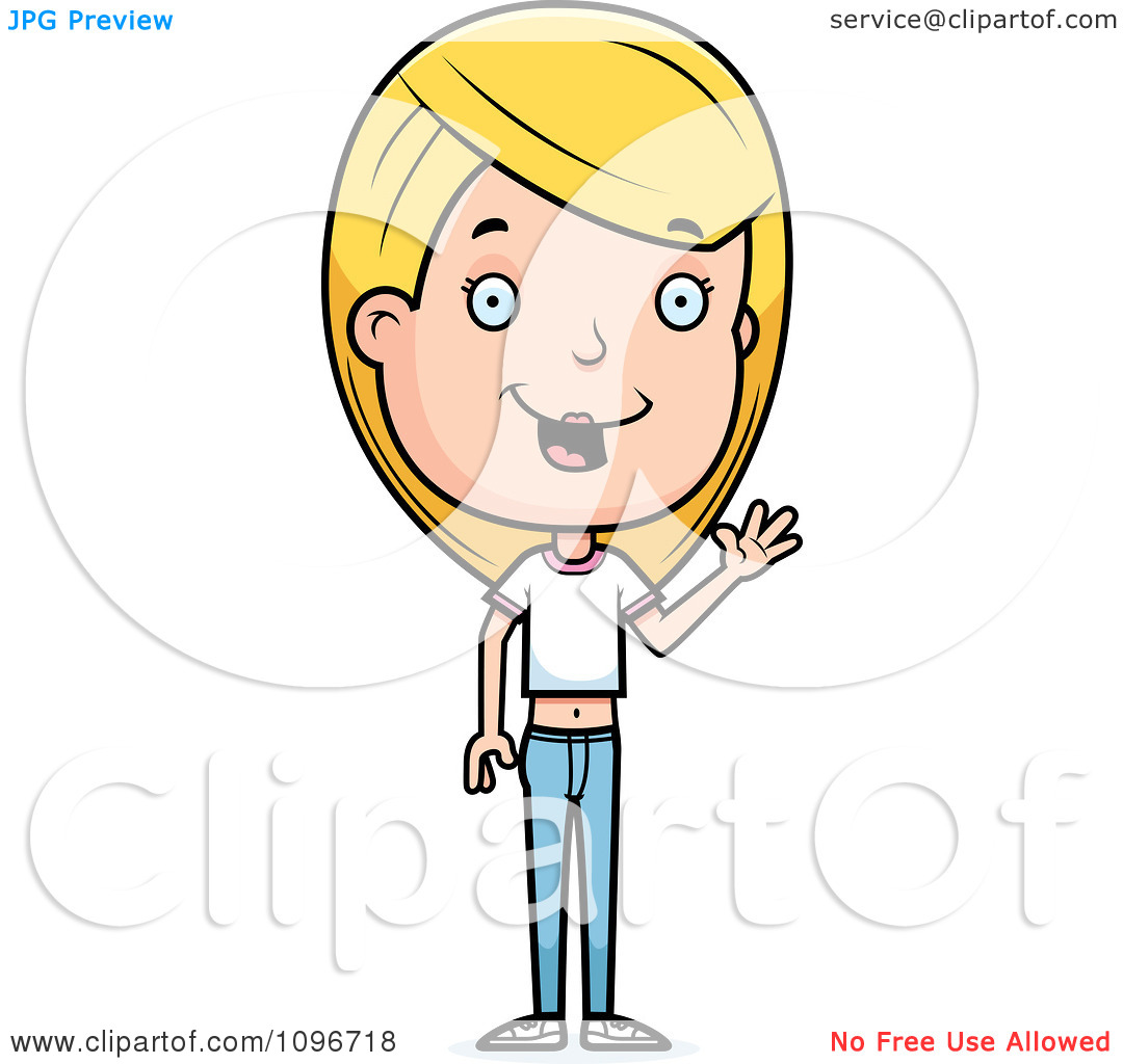 Clipart Friendly Blond Adolescent Teenage Girl Waving   Royalty Free    