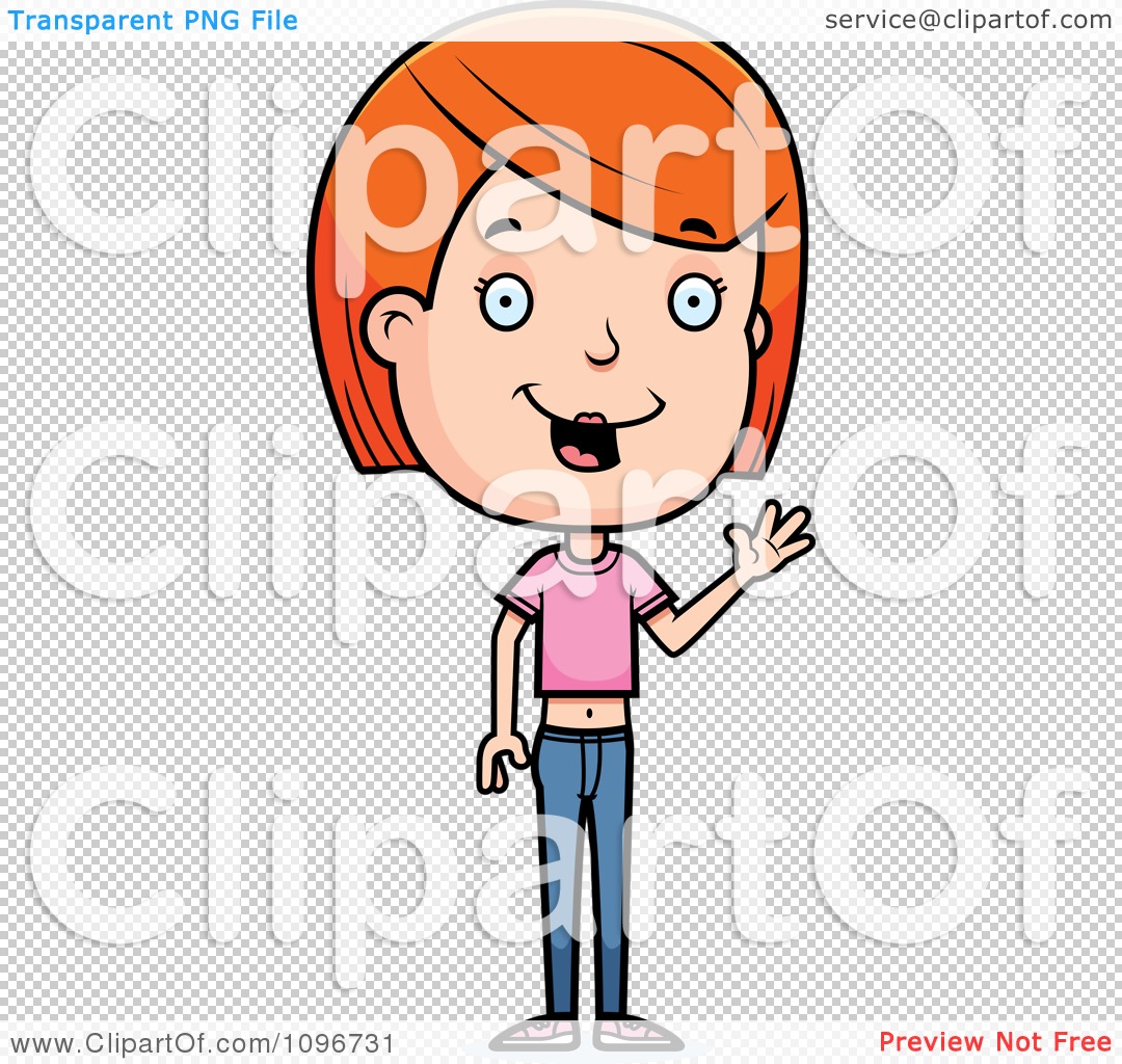 Clipart Friendly Red Head Adolescent Teenage Girl Waving   Royalty