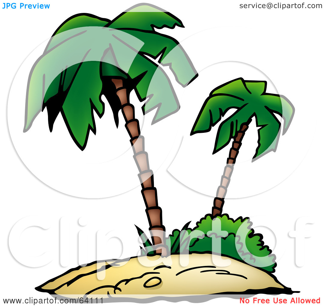 Clipart Illustration Of A Tropical Sandy Island With Two Palm Trees By