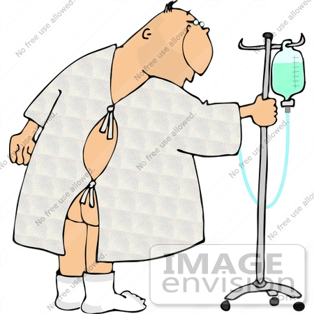 Clipart Of A Senior Caucasian Man In Socks And A Hospital Gown Baring