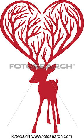 Clipart Of Deer With Heart Antlers Vector K7926644   Search Clip Art    