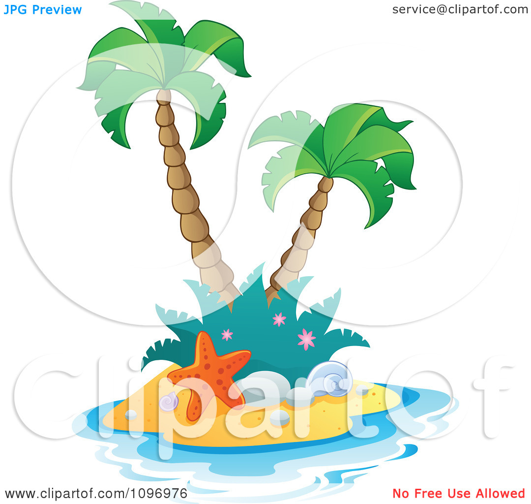 Clipart Tropical Island With Two Palm Trees And A Starfish   Royalty    