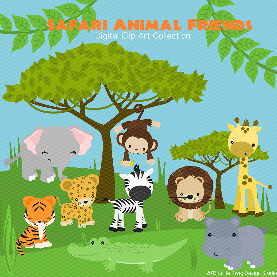 Design Studio   Safari Animal Friends Digital Clipart Clip Art