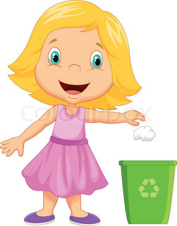 Figure Of Person Throwing Garbage Into A Trash Can On Green Background