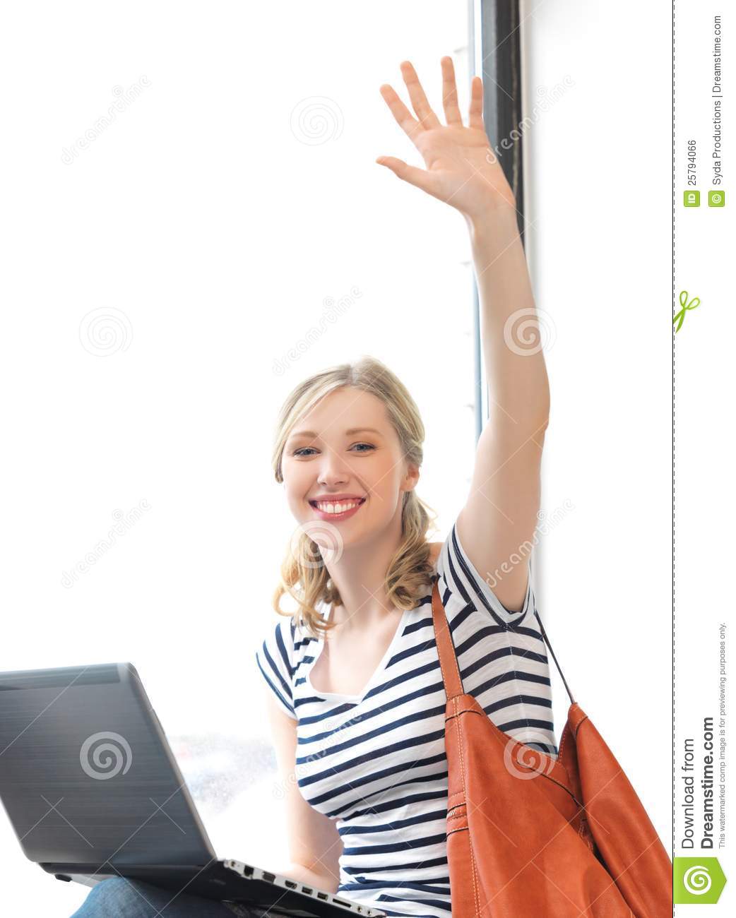 Happy Teenage Girl Waving A Greeting Royalty Free Stock Image   Image    