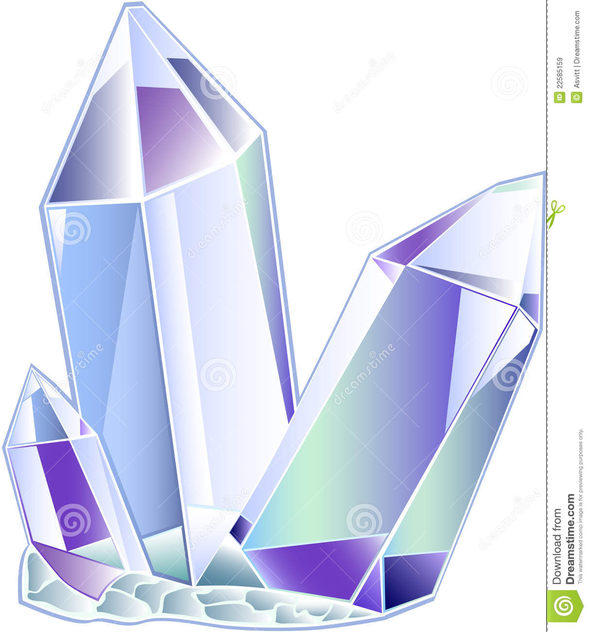 Quartz Druse Of Three Transparent Crystals On A White Background