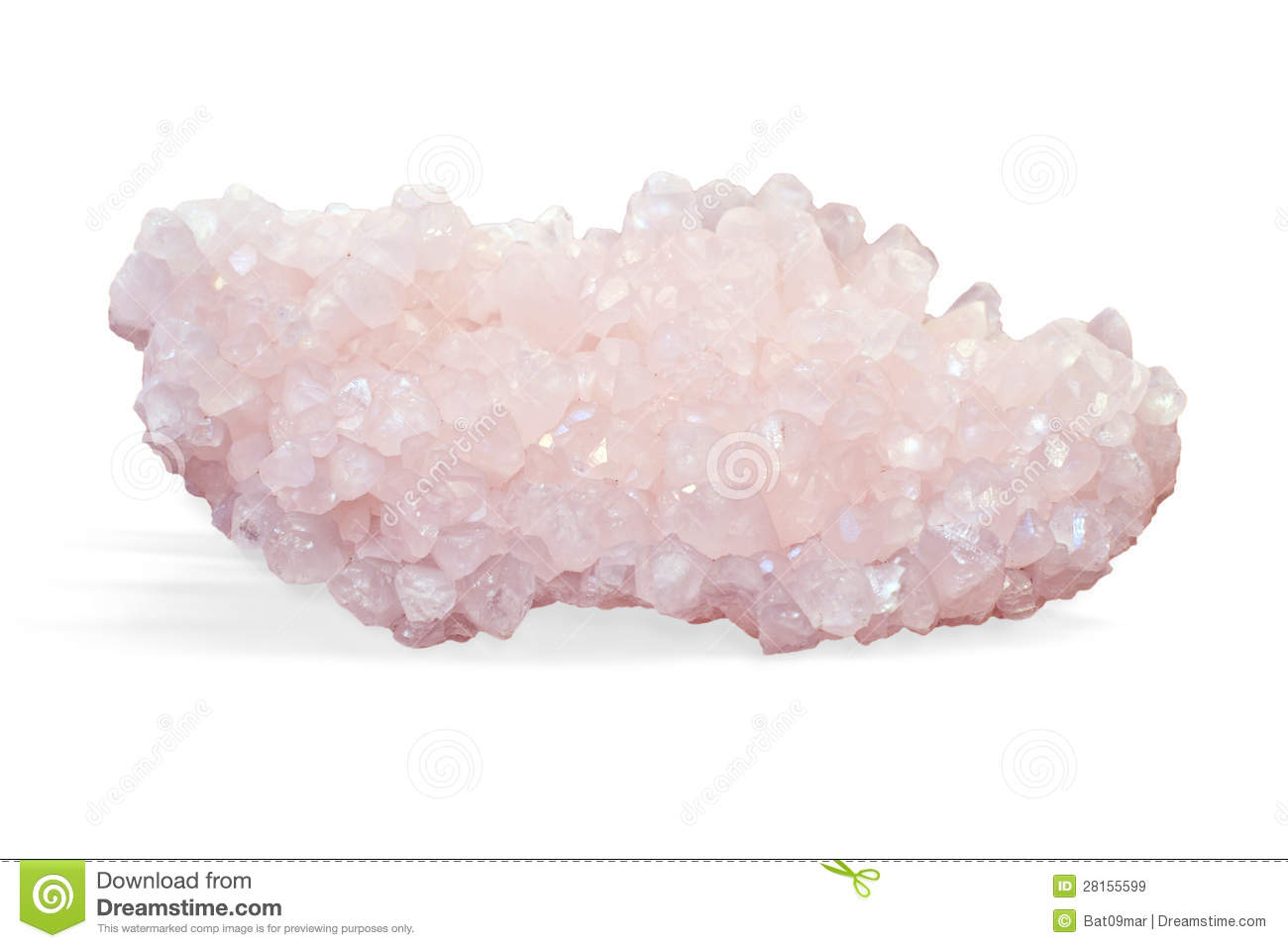 Raw Ore Of Rose Quartz Crystal On White Closeup Of Natural Mineral