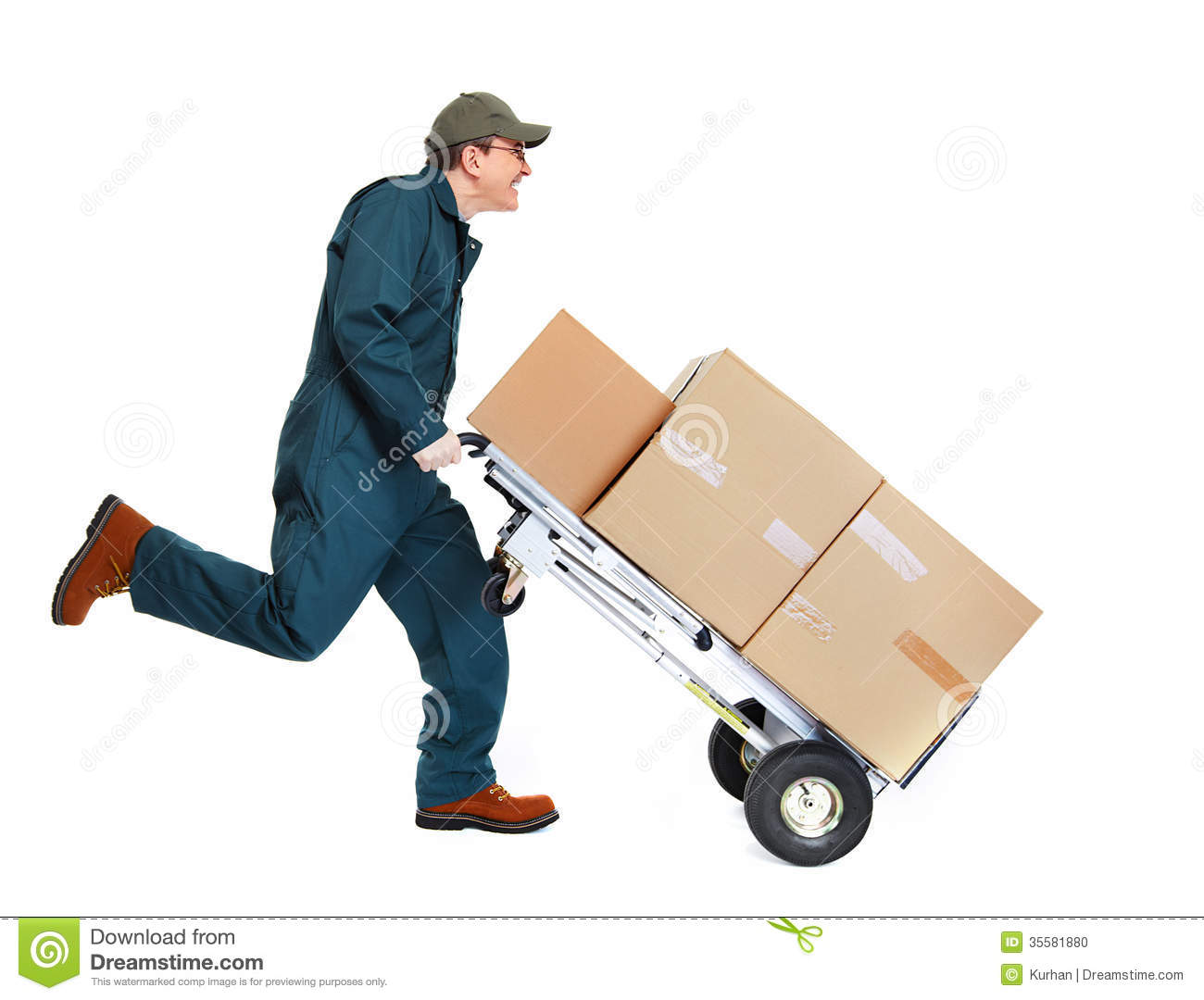 Running Delivery Postman With Box  Isolated On White Background