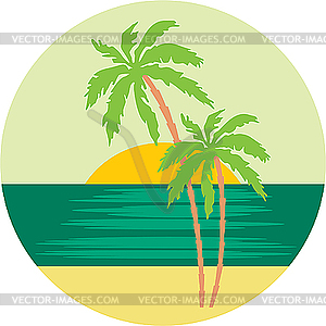 Tropical Beach With Palm Trees    Vector Image