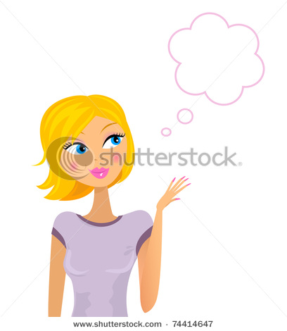 Vector Cartoon Clip Art Picture Cute Girl Or Young Woman Daydreaming