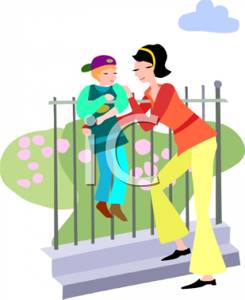 Young Mother Talking To Her Son   Royalty Free Clipart Picture
