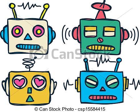 Art Of Vintage Robot Head In Doodle Style Csp15584415   Search Clipart