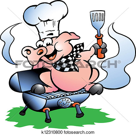 Clipart   Chef Pig Standing On A Bbq Barrel  Fotosearch   Search Clip