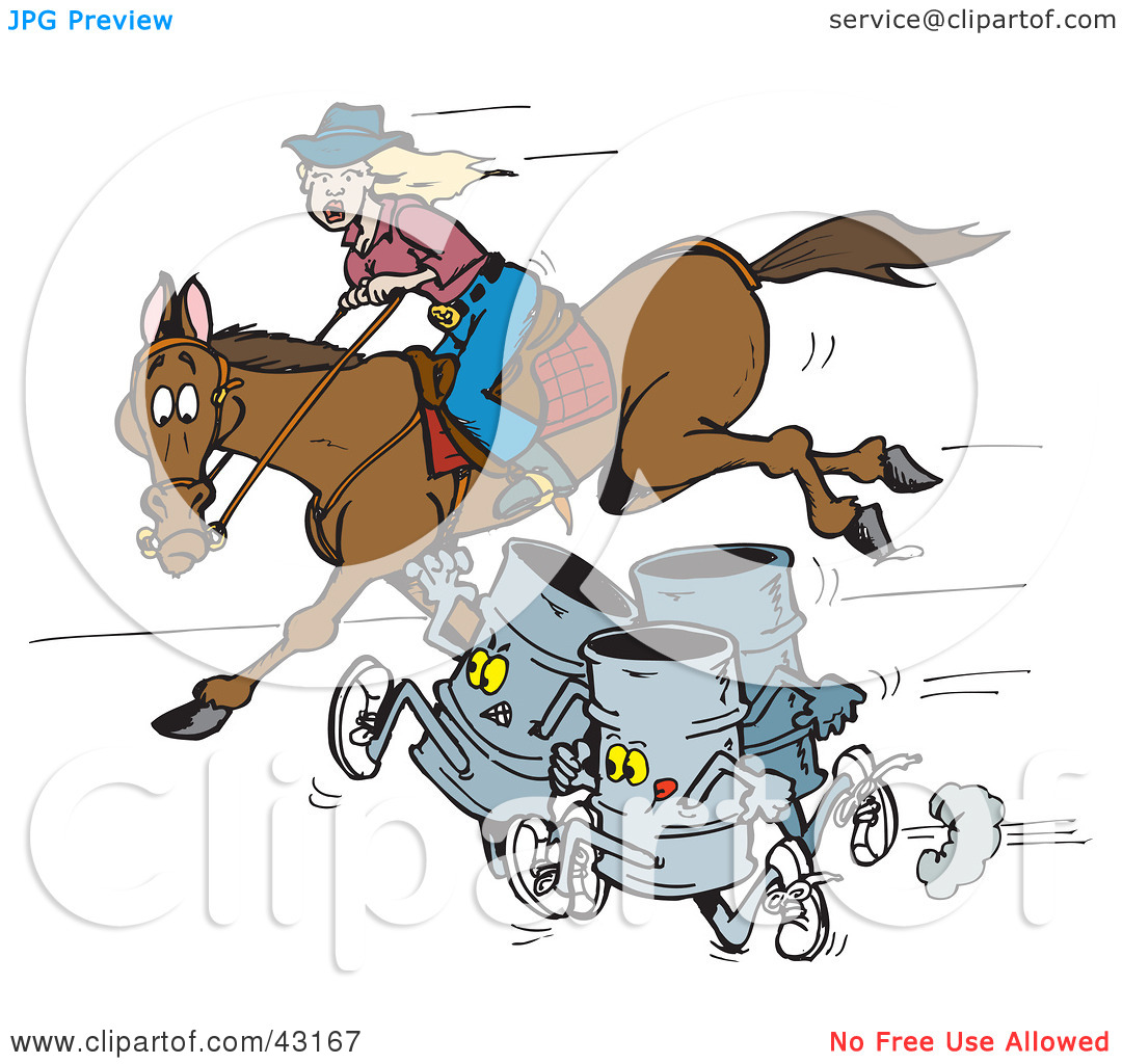 Clipart Illustration Of Three Barrels Racing A Woman On A Horse By