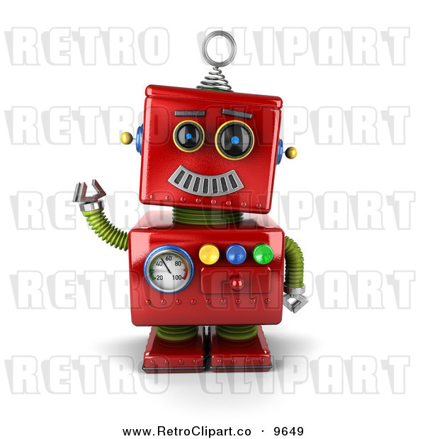 Clipart Of A 3d Retro Waving Red Metal Robot By Stockillustrations