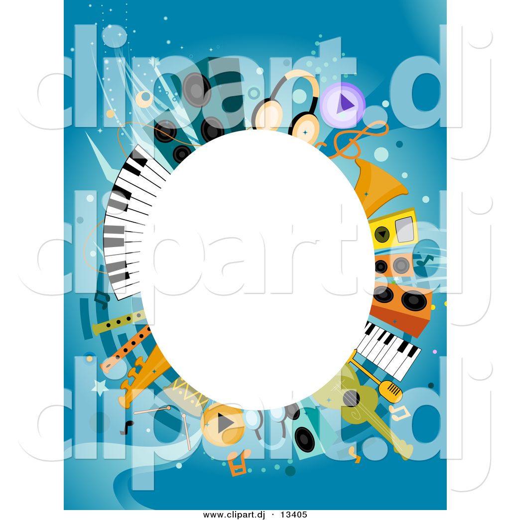 Clipart Of A White Oval Copyspace Background Within Music Items Border