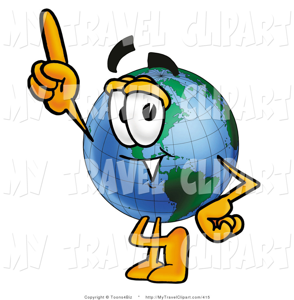Clipart Of A World Earth Globe Mascot Cartoon Character Pointing Up To    