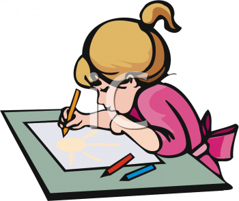 Clipart Picture Of A Little Girl Coloring A Picture