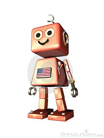 Cute Vintage Robot   Robi Gold With Usa Flag Royalty Free Stock Photos