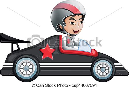 Eps Vectors Of A Young Boy Riding In His Racing Car   Illustration Of