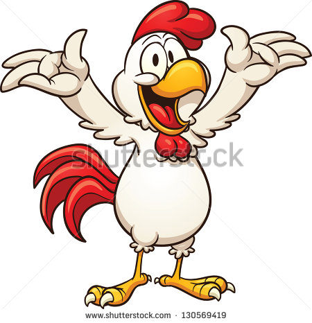 Happy Cartoon Chicken With Raised Arms  Vector Clip Art Illustration