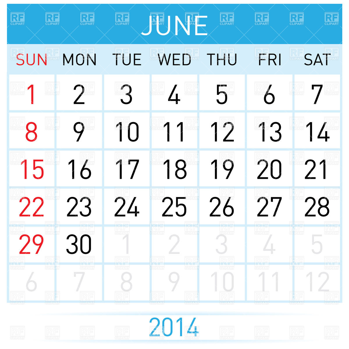 June 2014 Month Calendar 7005 Calendars Layouts Download Royalty