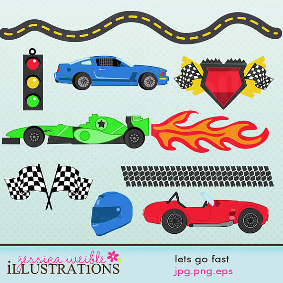 Lets Go Fast Cute Digital Clipart For Card Design Scrapbooking And