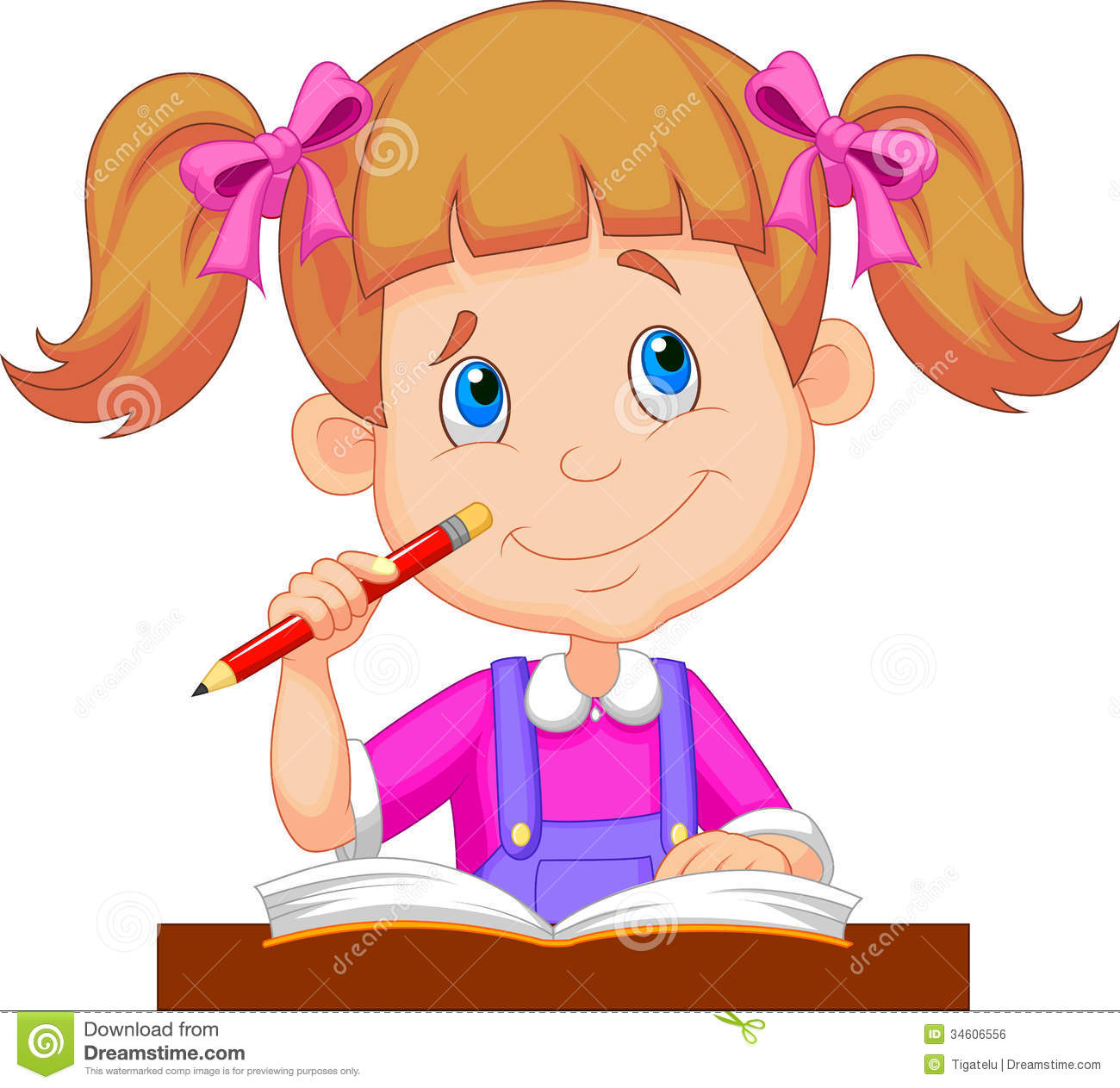 Little Girl Cartoon Studying Royalty Free Stock Image   Image    