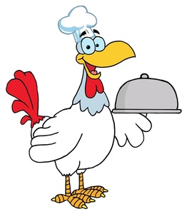 Poultry Clipart Image  A Smiling Chicken Chef Holding A Silver Platter