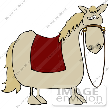Royalty Free Animal Clipart Of A Bored Fat Horse With A Red Blanket On