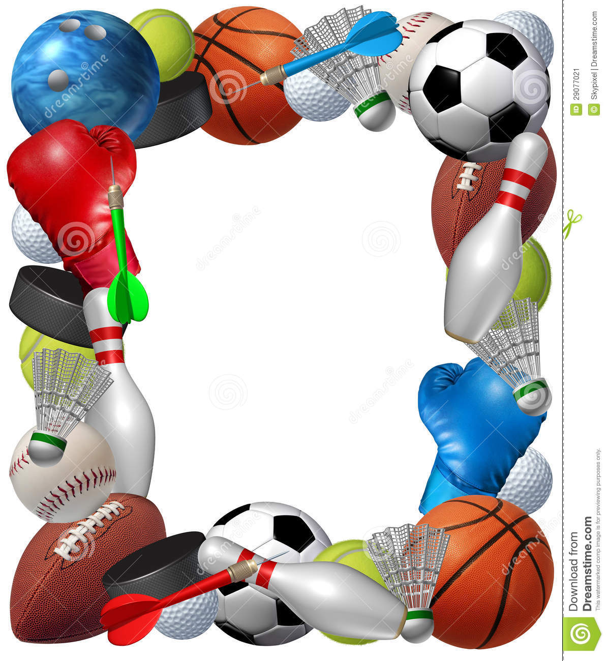 Sports Frame With Sport Equipment From Basketball Boxing Golf Bowling