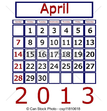 Stock Illustration   April 2013 Calendar   Stock Illustration Royalty