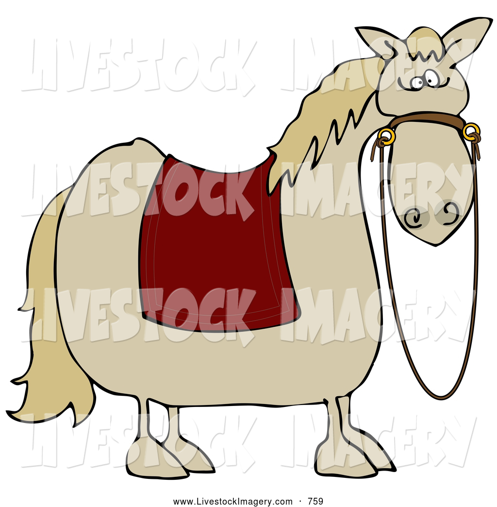 Tan Spooked Horse With A Red Blanket Over Its Back And Reins Hanging